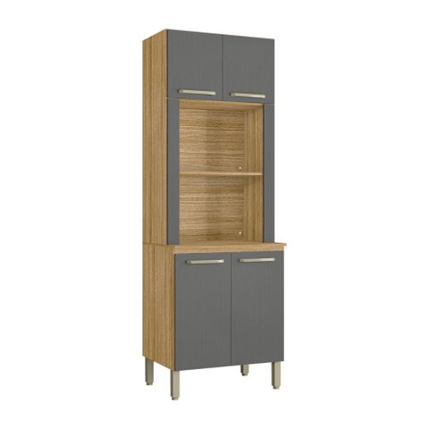 Armário Cozinha Paneleiro Duplo Forno Microondas Kits Paraná - Freijó/Gris