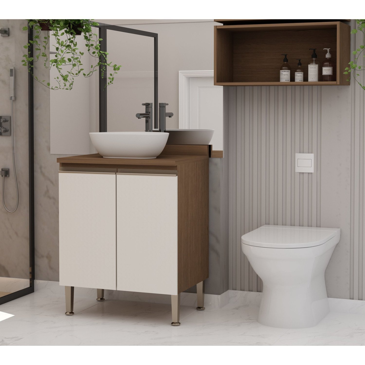 Gabinete para Banheiro 2 Portas com 1 Nicho Acquaflex - 1