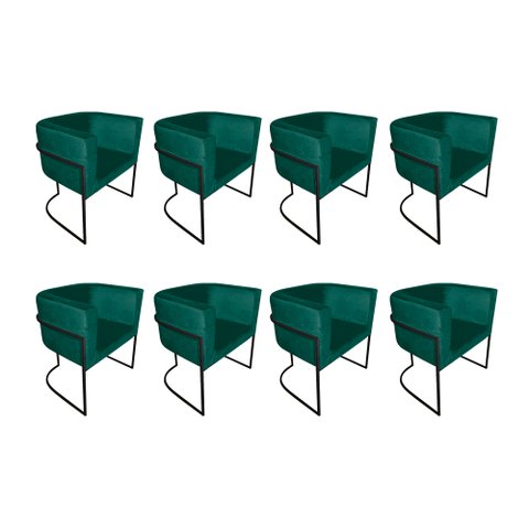Kit 8 Poltronas Decorativa Sala de Estar Base de Ferro Preta Veludo Verde