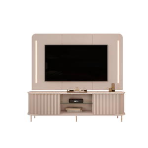 Rack com Painel Lotus para Tv até 75 Polegadas 2 Portas Ripado Led Off White