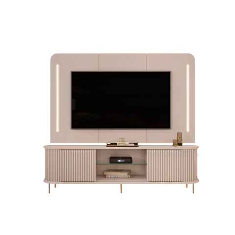 Rack com Painel Lotus para Tv até 75 Polegadas 2 Portas Ripado Led Off White