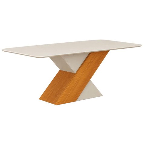 Mesa de Jantar Ilheus 180x90 Canto Copo com Vidro Cinamomo Off White Off White - Leifer