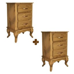 Conjunto 2 Mesas De Cabeceira 3 Gavetas Madeira Maciça Mel Shop JM - 1