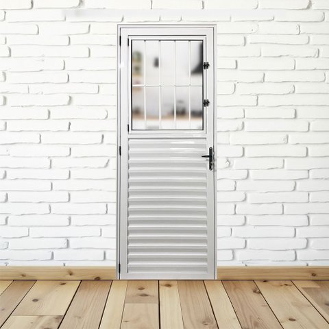 Porta Social Palheta de Alumínio 210 X 80cm Linha 25 Esquadrias Bergamo Abertura Direita