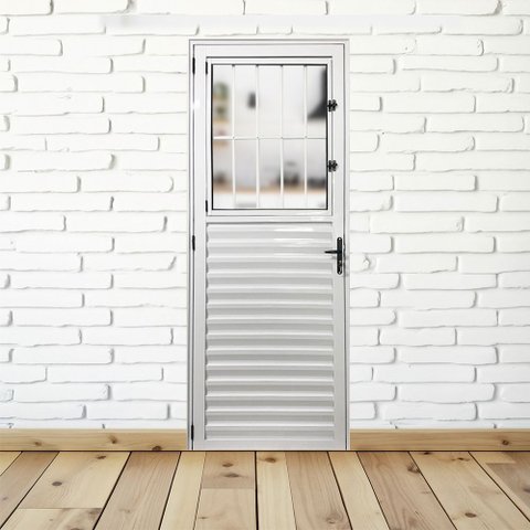 Porta Social Palheta de Alumínio 210 X 80cm Linha 25 Esquadrias Bergamo Abertura Esquerda