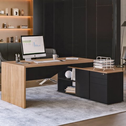 Escrivaninha Mesa Escritório Diretor em L 3 Gavetas 1 Porta 180cm Spring Yescasa