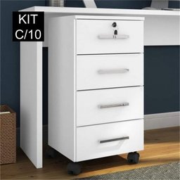 Kit 10 Gaveteiros 4 Gavetas com Rodízios e Chave Gávea Office - 1