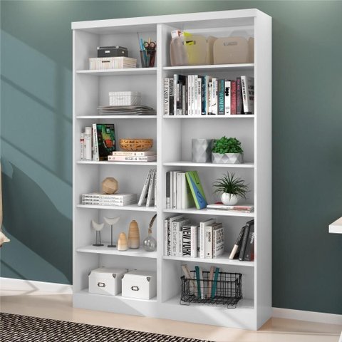 Livreiro Kit 02 Springs 4 Prateleiras 5 Nichos Branco Qmovi
