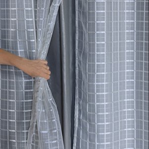 Cortina Blackout Prata com Voil Xadrez 2,80 m x 2,30 m - Cinza