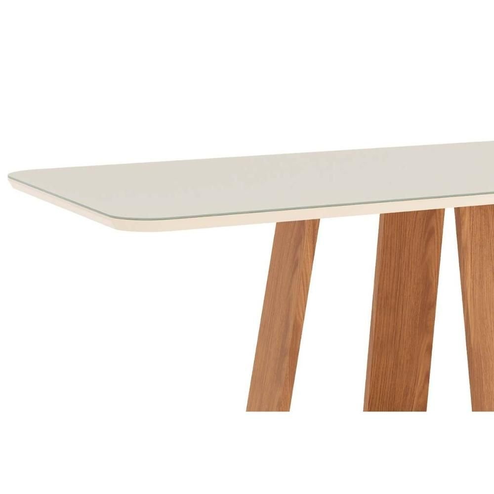 Conjunto: Mesa Sala Jantar Lins C/ Tampo Madeirado C/ Vidro Curvo 180x90cm e 6 Cadeiras Milla Nature - 8