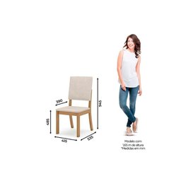 Conjunto: Mesa Sala Jantar Lins C/ Tampo Madeirado C/ Vidro Curvo 180x90cm e 6 Cadeiras Milla Nature - 4