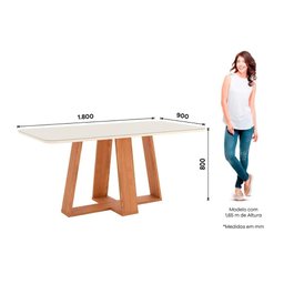 Conjunto: Mesa Sala Jantar Lins C/ Tampo Madeirado C/ Vidro Curvo 180x90cm e 6 Cadeiras Milla Nature - 3