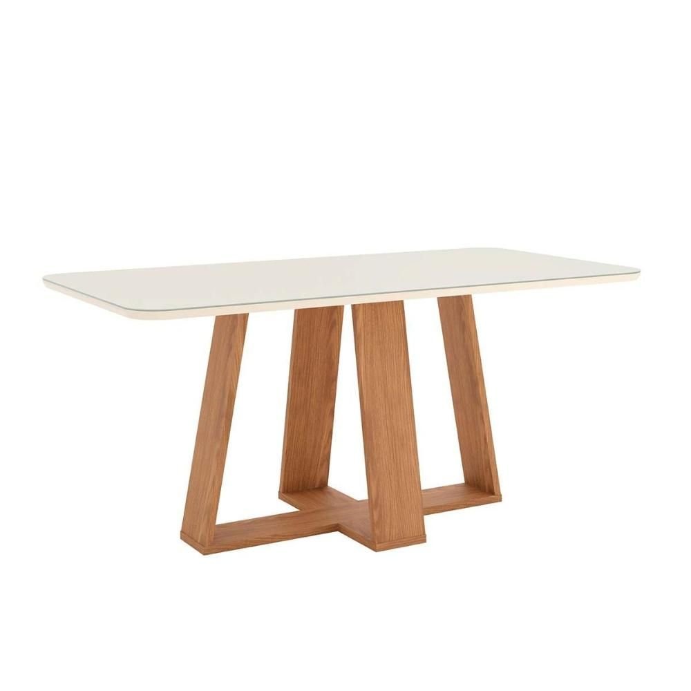 Conjunto: Mesa Sala Jantar Lins C/ Tampo Madeirado C/ Vidro Curvo 180x90cm e 6 Cadeiras Milla Nature - 6