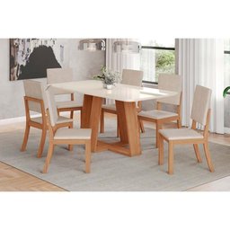 Conjunto: Mesa Sala Jantar Lins C/ Tampo Madeirado C/ Vidro Curvo 180x90cm e 6 Cadeiras Milla Nature - 1