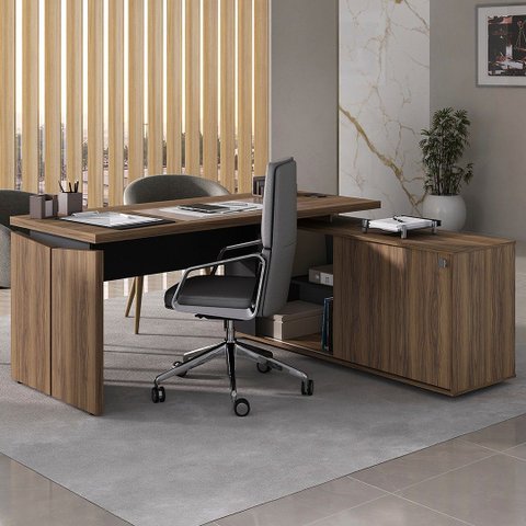 Mesa Escritório em L Gerência 170cm Corp A06 Nogal/preto - Mpozenato