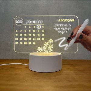 Luminária 3d de Escrever Lousa Calendario, Acrílico + Caneta
