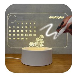 Luminária 3d de Escrever Lousa Calendario, Acrílico + Caneta - 2