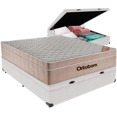 Cama Box Baú e Colchão Airtech Springpocket Molas Ensacadas Viúvo Ortobom Viúvo Branco