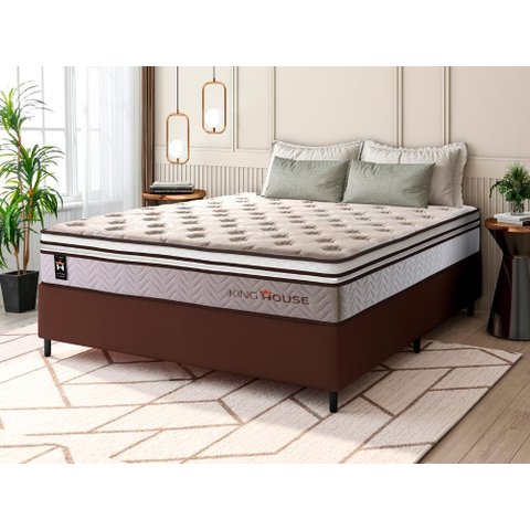 Conjunto Cama Box Casal c/ Molas Ensacadas Liverpool Marrom 138x188x73