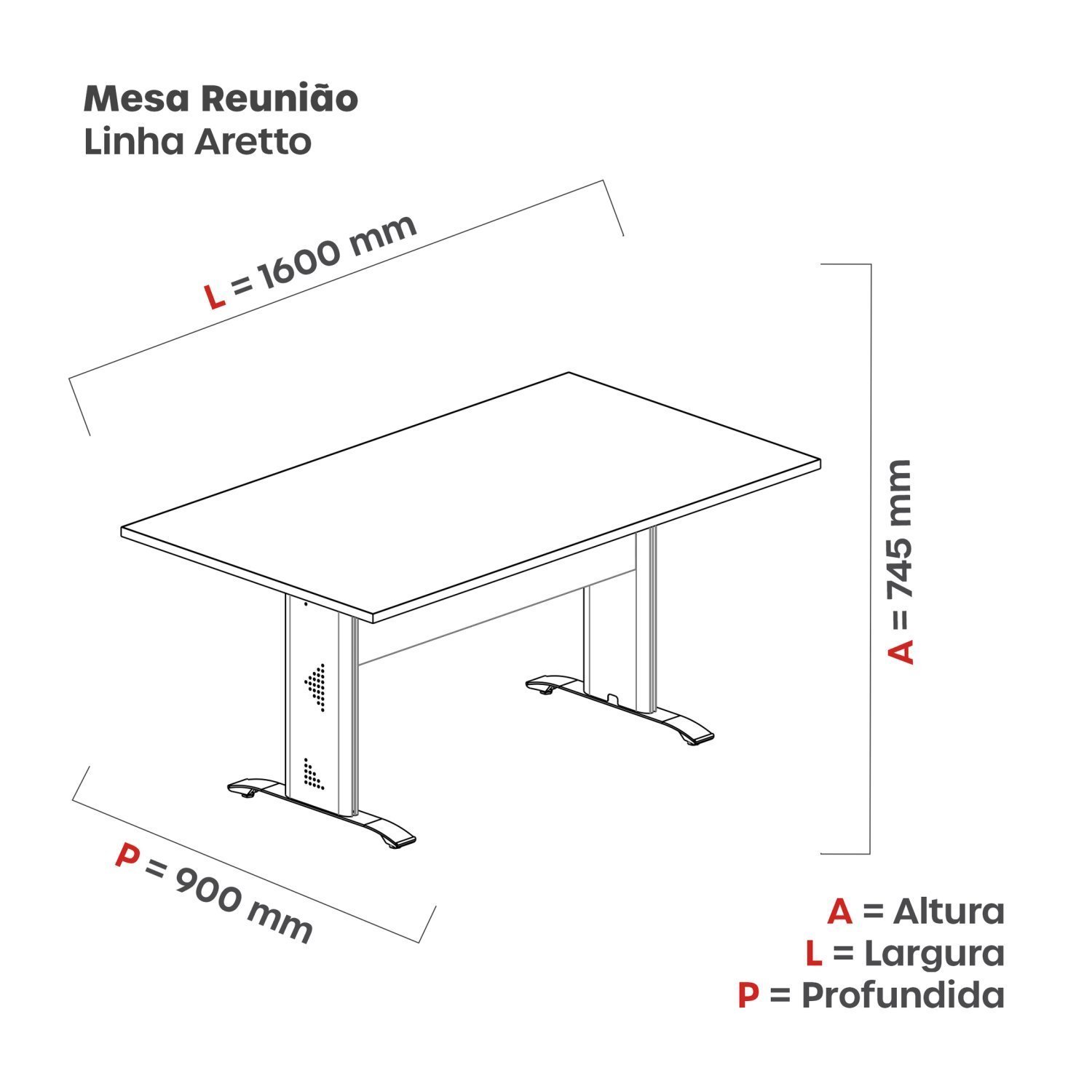 Mesa de Reunião 160x90cm Aretto - 3