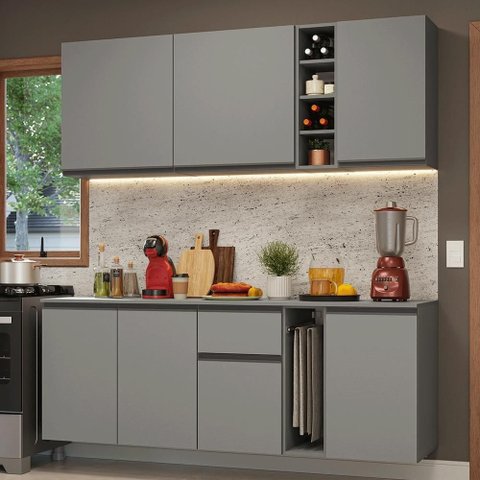 Armário de Cozinha Compacta 180 Cm Suspenso Cinza Nice Madesa 04 Preto