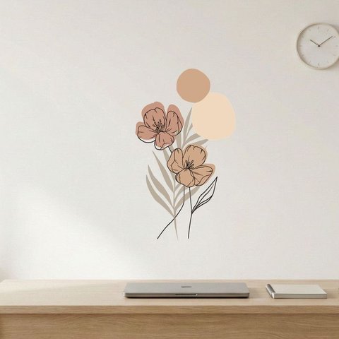 Adesivo Floral Boho Marrom Estilo Nórdico 35x60 Minimalista Abstrato