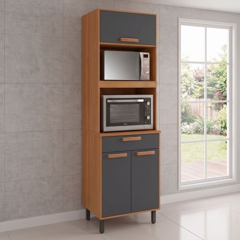 Paneleiro Torre Quente Duplo 3 Portas 1 Gaveta 220 x 70cm Nápoles Itatiaia Cinamomo/Cinza