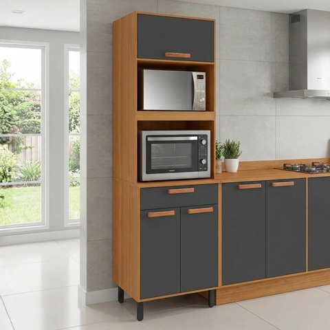 Paneleiro Torre Quente Duplo 3 Portas 1 Gaveta 220 x 70cm Nápoles Itatiaia Cinamomo/Cinza
