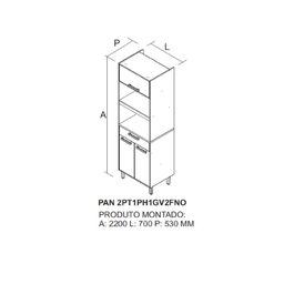 Paneleiro Torre Quente 3 Portas 1 Gaveta 2 Nichos para Forno e Microondas Nápoles Itatiaia - 4