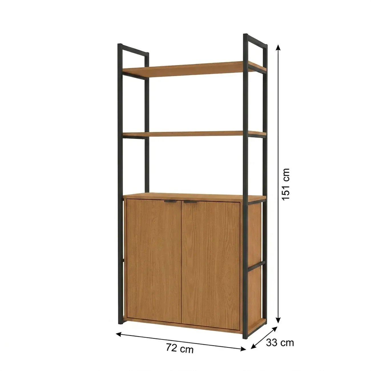 Ver imagem 3 de Estante de Livros Industrial em Aço com 2 Portas e 2 Prateleiras 151x72cm Canela/Preto