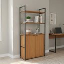 Ver imagem 1 de Estante de Livros Industrial em Aço com 2 Portas e 2 Prateleiras 151x72cm Canela/Preto