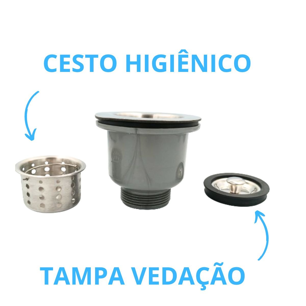 Válvula Higiênica Cozinha 3 1/2 Inox Cesto e Tampa Antiodor - 4