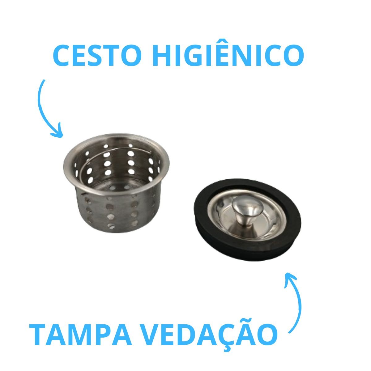 Válvula Higiênica Cozinha 3 1/2 Inox Cesto e Tampa Antiodor - 5