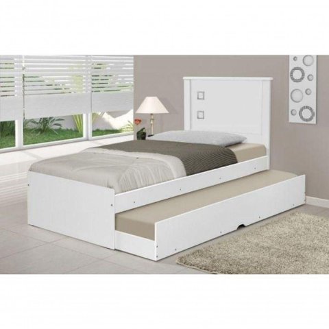 Cama Solteiro com Cama Auxiliar e Colchões Cama Bibox Barcelona Branco Tebarrot Móveis