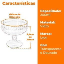 Taça de Sobremesa em Cristal Imperial Fio de Ouro 200ml - Lyor - 5