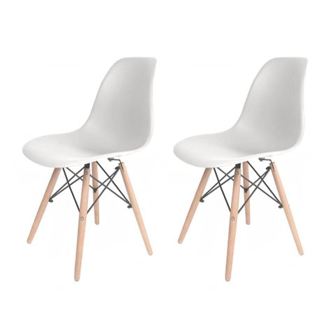 Kit 2 Cadeiras Eames Kit Branca Polipropileno Pés de Madeira Design Contemporâneo e Durável