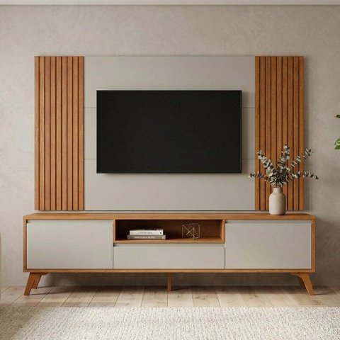 Rack com Painel para TV até 65 Polegadas 237cm x 201cm Ripado 100% MDF Piazza