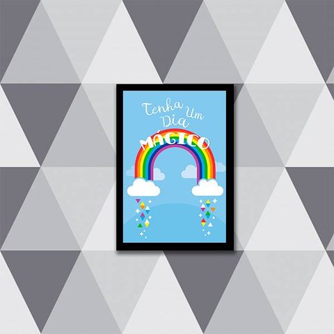 Quadro Tenha Um Dia Mágico 45x34cm - com vidro:Madeira preta