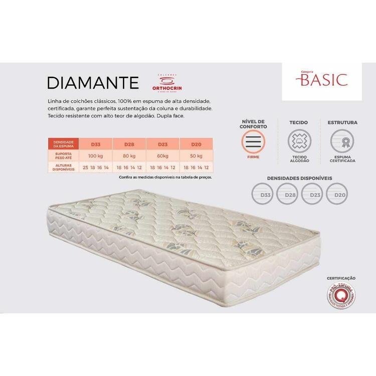 D33 Colchão Solteiro Espuma D33 Diamante (88x188x16) - Orthocrin ...