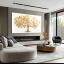 Ver imagem 1 de Quadro Arvore da Riqueza: Moldura Dourada Canvas com Vidro/ 150x75