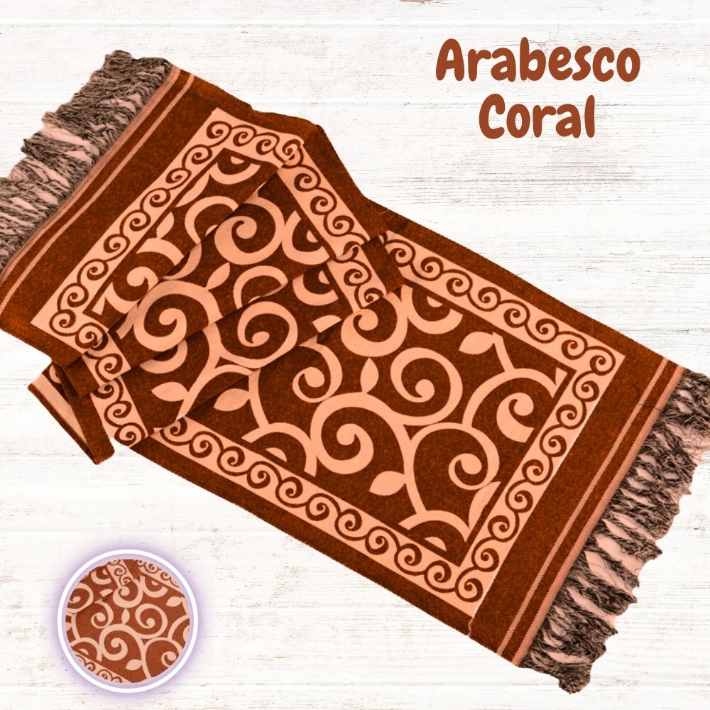 Xale Peseira Decorativo com Franja Turin Jacquard Estampado Arabesco Coral - 2