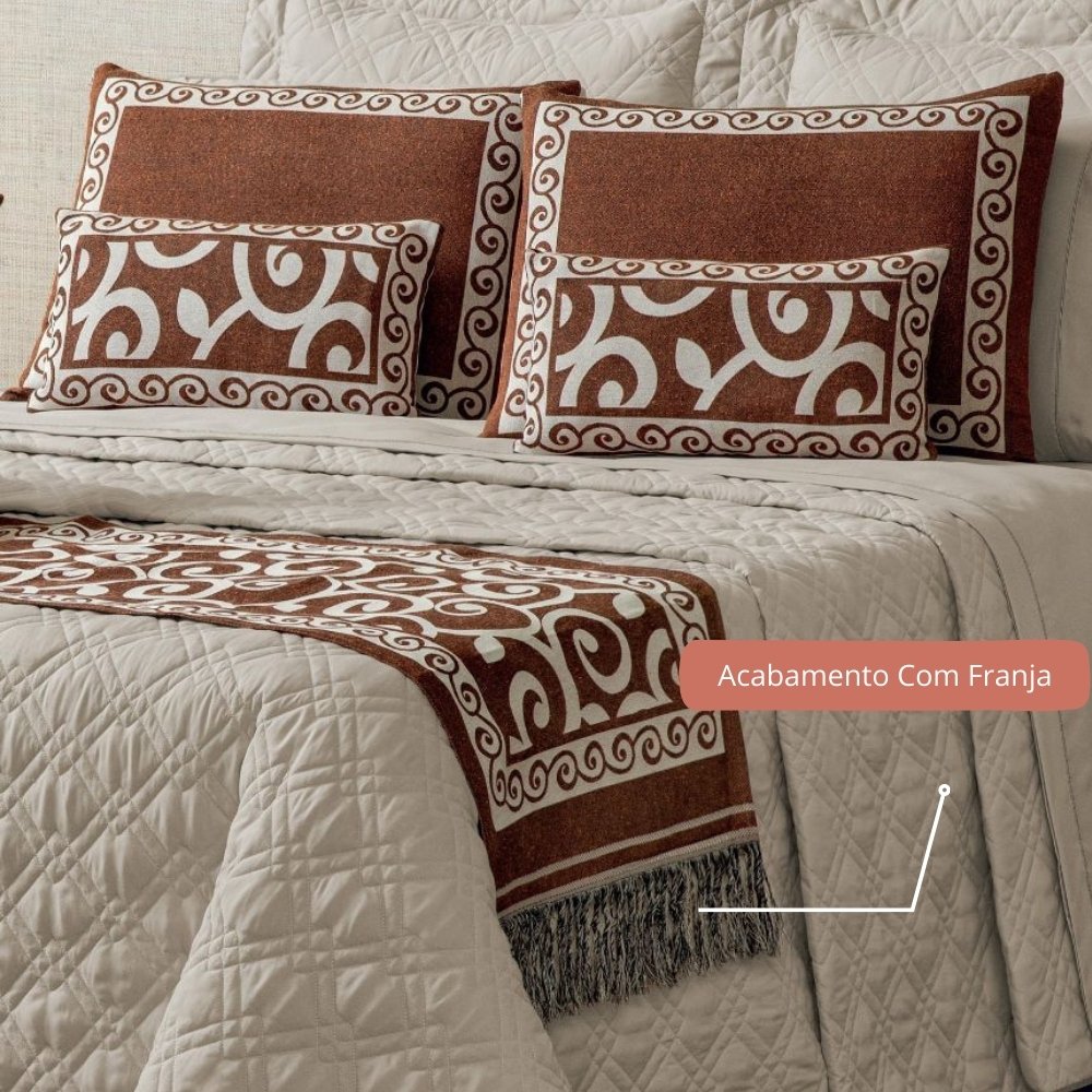 Xale Peseira Decorativo com Franja Turin Jacquard Estampado Arabesco Coral - 5