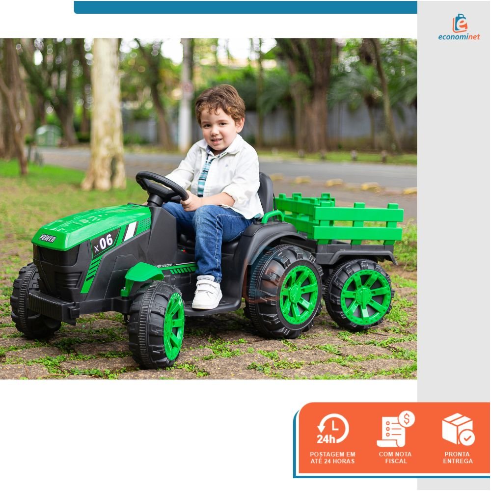 Mini Trator Elétrico Carro Infantil com Caçamba Verde Baby Style - 8