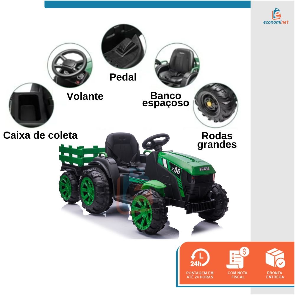 Mini Trator Elétrico Carro Infantil com Caçamba Verde Baby Style - 3