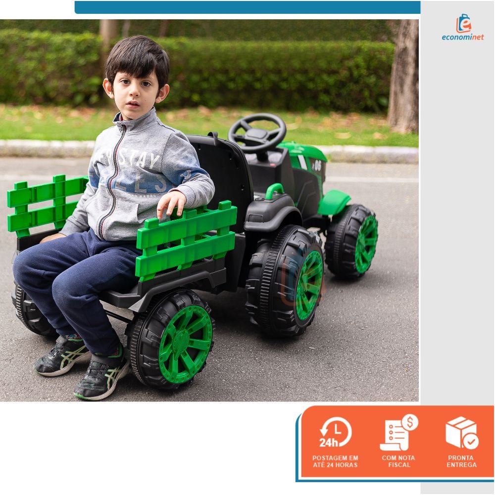 Mini Trator Elétrico Carro Infantil com Caçamba Verde Baby Style - 6