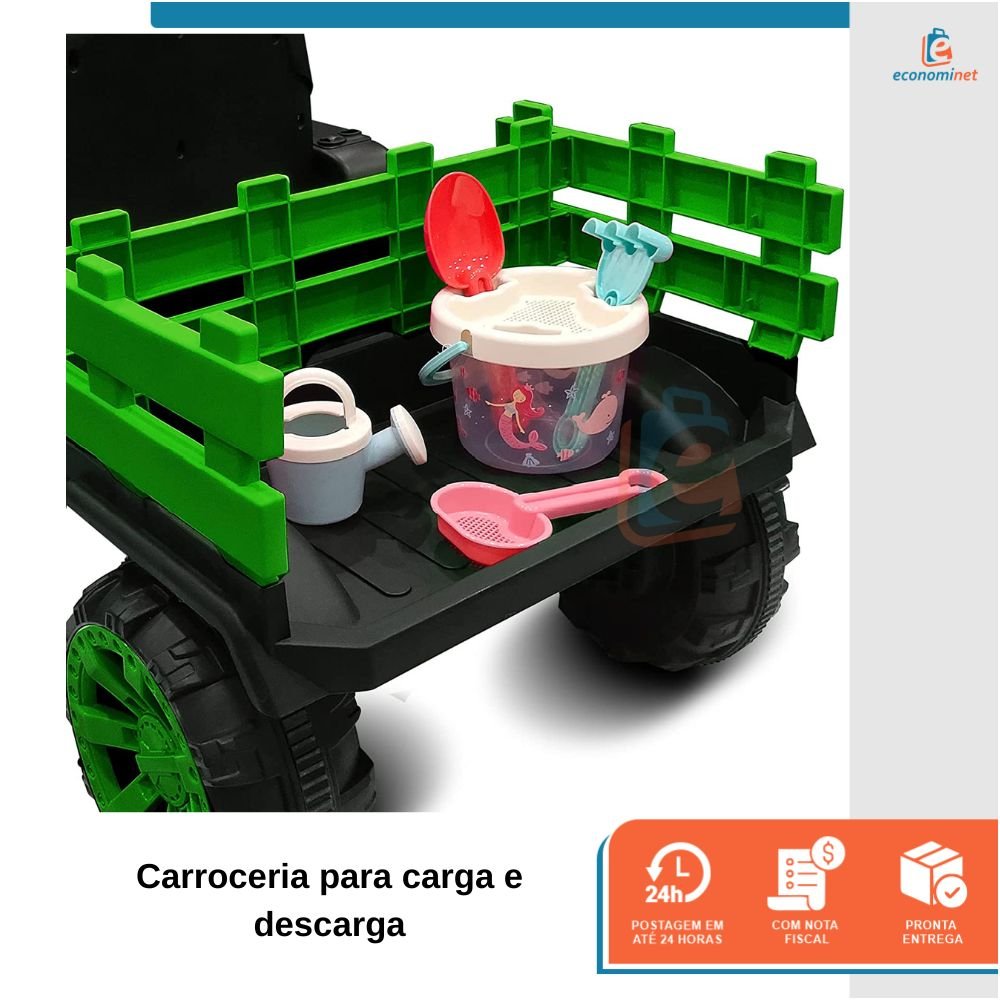 Mini Trator Elétrico Carro Infantil com Caçamba Verde Baby Style - 5