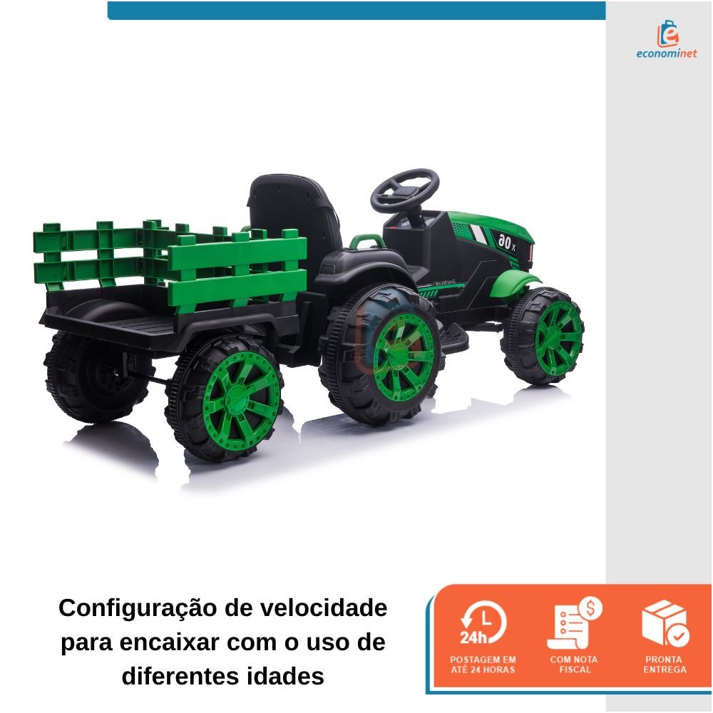 Mini Trator Elétrico Carro Infantil com Caçamba Verde Baby Style - 4