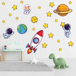 Adesivo De Parede Decorativo Astronauta Foguete Estrelas  - 2