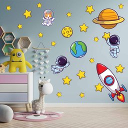 Adesivo De Parede Decorativo Astronauta Foguete Estrelas  - 1