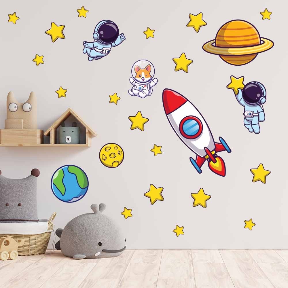 Adesivo De Parede Decorativo Astronauta Foguete Estrelas  - 3